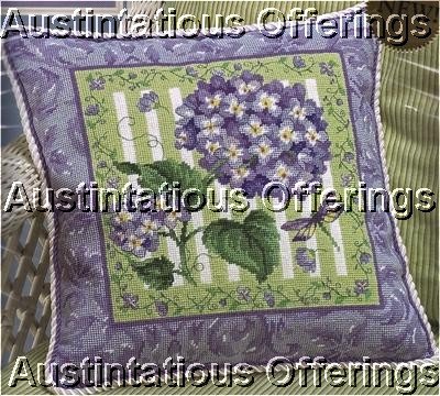 RARE SUZANNE NICOLL LAVENDER BLUE SUMMER HYDRANGEA NEEDLEPOINT PILLOW KIT