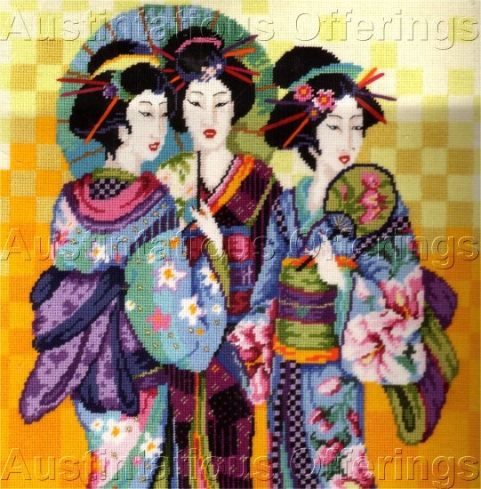 RARE ORIENTAL CHERRY BLOSSOM TIME BAATZ GEISHA ASIAN NEEDLEPOINT KIT
