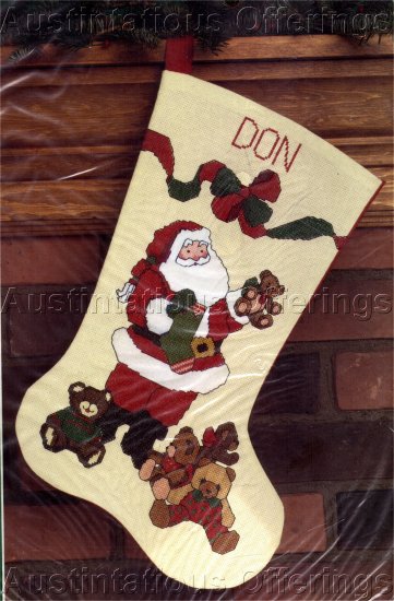 Santa and Teddy Bears at Christmas Cross Stitch Stocking Kit Suitable for beginners