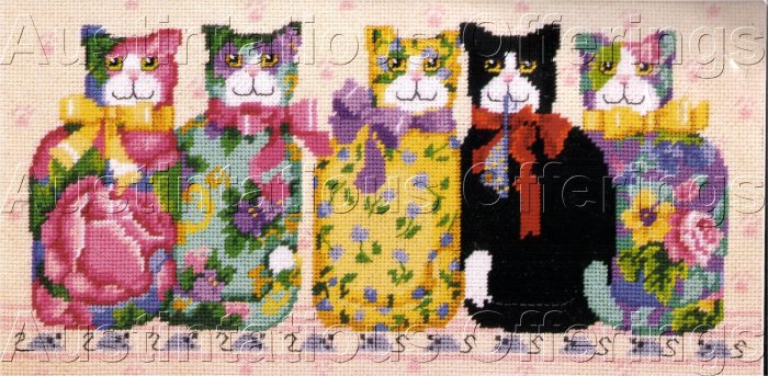 RARE BARB BAATZ CHINTZ CATS NEEDLEPOINT KIT FOLK ART KITTIES
