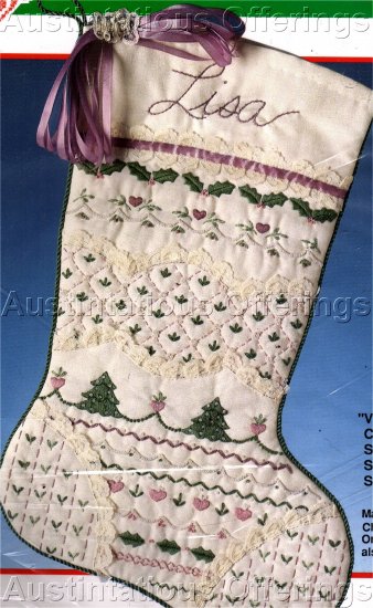 RARE PASTEL SHADES VICTORIAN CREWEL CHRISTMAS STOCKING EMBROIDERY KIT
