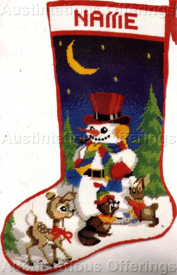 RARE RED TOP HAT SNOWMAN TEXTURED NEEDLEPOINT STOCKING KIT