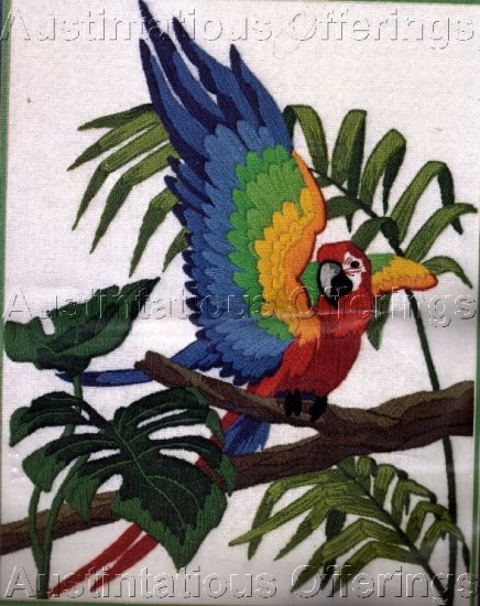 RARE SCARLET MACAW TROPICAL BIRD LONGSTITCH CREWEL EMBROIDERY KIT PARROT