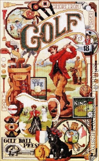 VINTAGE STYLE GOLF SAMPLER CROSS STITCH KIT CLUBS TEES
