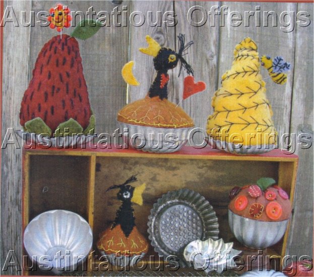 PRIMITIVE FOLK ART PATTERN CHART TART PAN PINCUSHIONS FELT EMBROIDERY