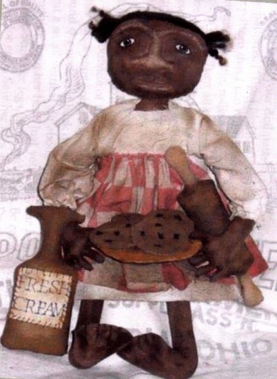 PRIMITIVE BLACK FOLK ART DOLL PATTERN CHART COOKIES 'N' CREAM