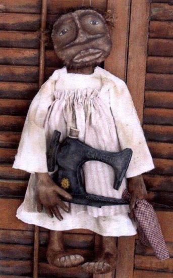 PRIMITIVE BLACK FOLK ART DOLL PATTERN CHART MILLIE JEAN'S SEWING MACHINE
