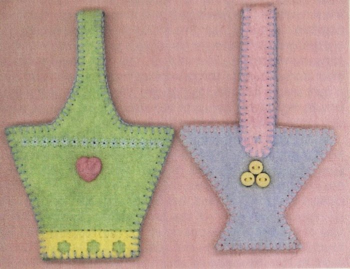 PRIMITIVE FOLK ART PATTERN CHART BASKET ORNAMENTS SPRING FELT EMBROIDERY
