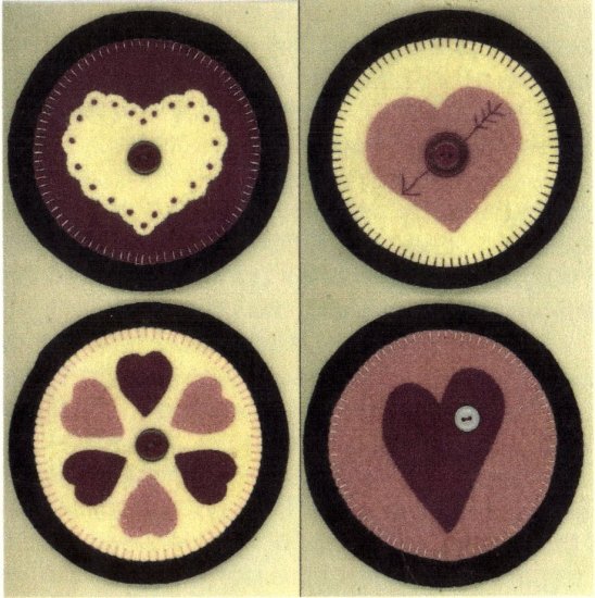 PRIMITIVE FOLK ART PATTERN CHART VALENTINE MINI PENNIES FELT EMBROIDERY