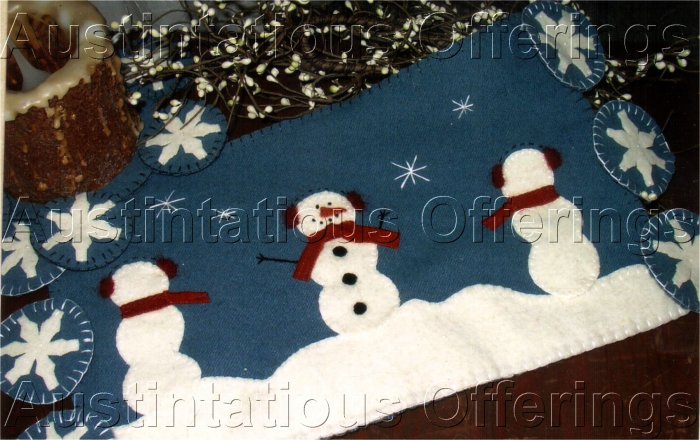 PRIMITIVE FOLK ART FELT EMBROIDERY CHRISTMAS PATTERN CHART SNOWMEN