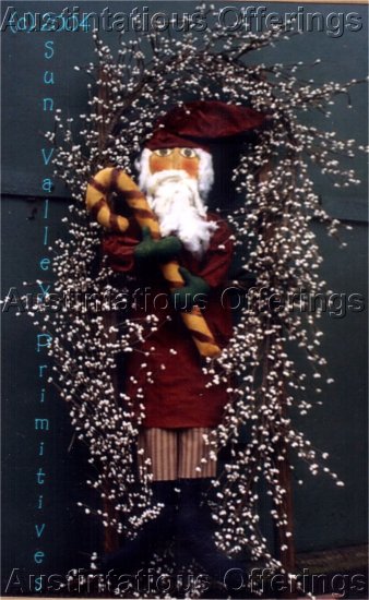 PRIMITIVE FOLK ART CHRISTMAS DOLL PATTERN CHART CANDY CANE SANTA
