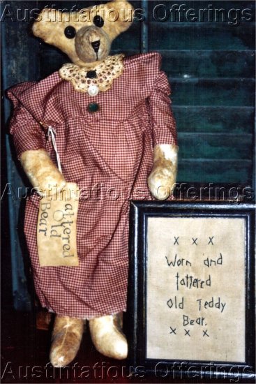 PRIMITIVE FOLK ART DOLL PATTERN CHART TATTERED OLD TEDDY BEAR