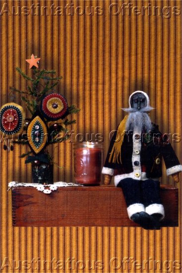 PRIMITIVE FOLK ART CHRISTMAS DOLL PATTERN CHART SANTA AND HIS PENNIES FELT EMBROIDERY
