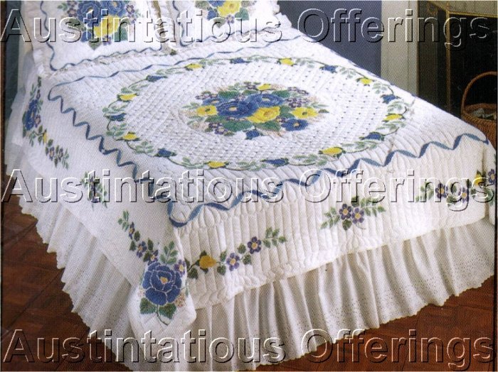 RARE FLORAL GARDEN STAMPED CROSS STITCH QUILT ROSES FLORAL TWO COLOR CHARTS