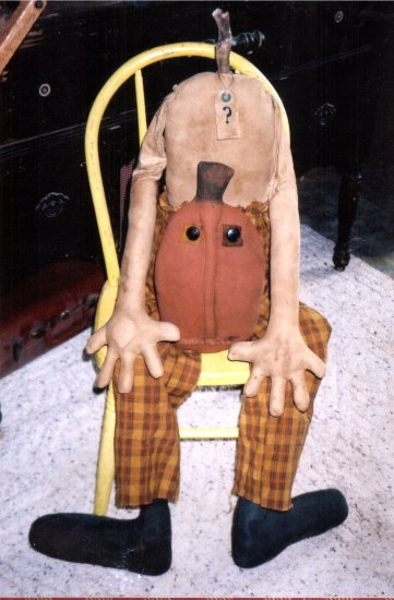 PRIMITIVE FOLK ART SCARECROW HALLOWEEN PORCH DOLL HEADLESS HANK