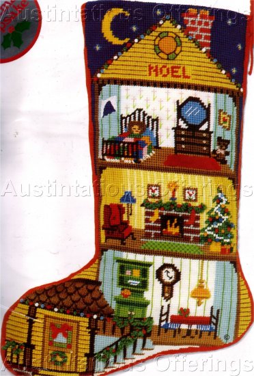 RARE CHRISTMAS DOLLHOUSE NEEDLEPOINT STOCKING KIT