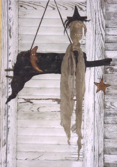 PRIMITIVE FOLK ART DOLL PATTERN NIGHT FLIGHT WITCH HALLOWEEN