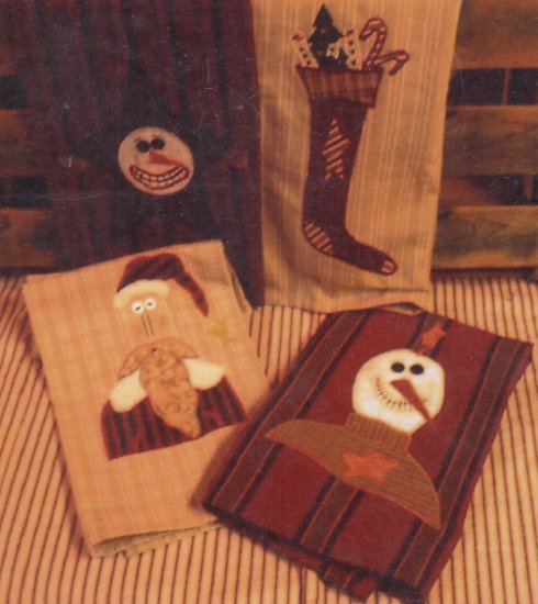 PRIMITIVE FOLK ART PATTERN CHRISTMAS HOLIDAY GUEST TOWELS APPLIQUE