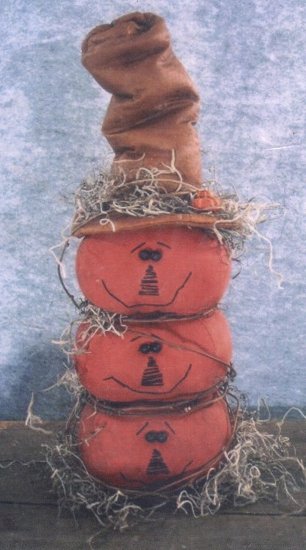 PRIMITIVE FOLK ART HALLOWEEN FALL HARVEST PATTERN JACK-O-LANTERNS PUMPKIN STACK