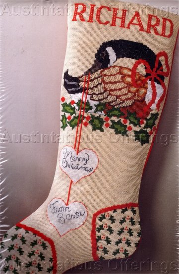 CHRISTMAS CROSS STITCH KIT GOOSE STOCKING , HOLLY