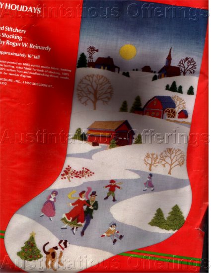 RARE ROGER W. REINARDYEMBROIDERY KIT HOLIDAY STOCKING ICE SKATING