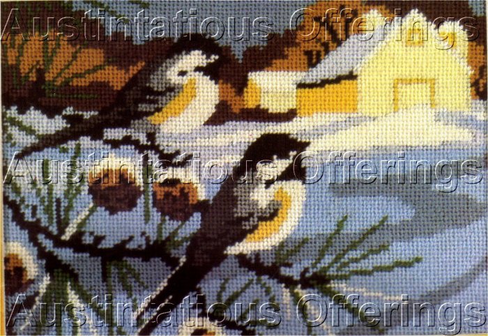 RARE REINARDY WINTER FARM MINIATURE NEEDLEPOINT KIT CHICKADEES PINE