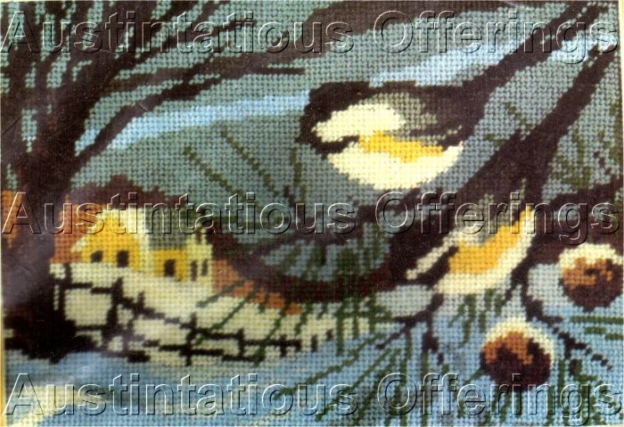 RARE REINARDY WINTER BARN MINIATURE NEEDLEPOINT KIT CHICKADEES PINE