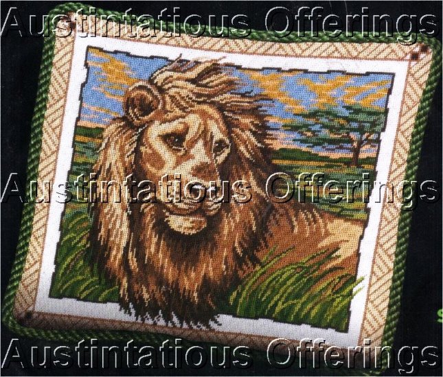 KING OF BEASTS AFRICAN PLAINS LION ASLAN NEEDLEPOINT PILLOW KIT