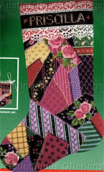 RARE ROSSI VICTORIAN CRAZY QUILT NEEDLEPOINT CHRISTMAS STOCKING KIT