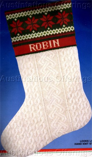 RARE ARAN ISLAND HAND KNITTED STYLE NEEDLEPOINT CHRISTMAS STOCKING KIT