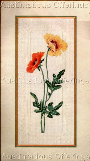 RARE POPPY PANEL FLORAL CREWEL EMBROIDERY KIT DAMASK STYLE BORDERS