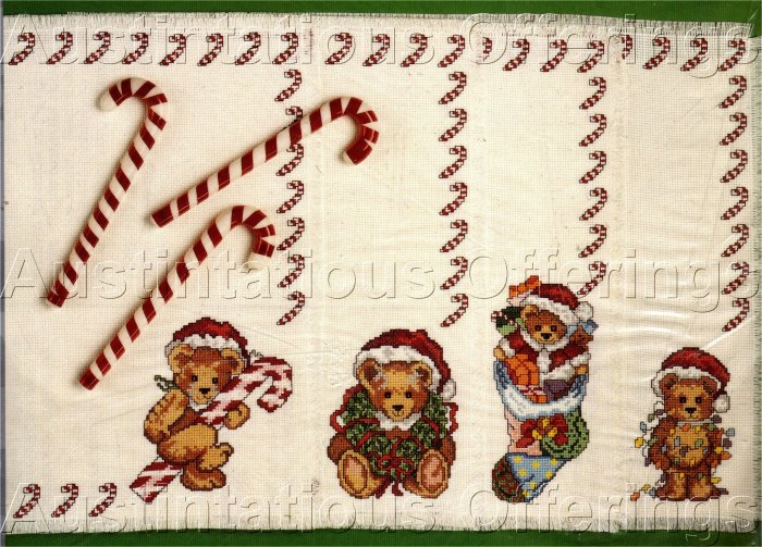 HOLIDAY TABLE SETTING CROSS STITCH KIT CANDYCANE BEARS PLACEMATS