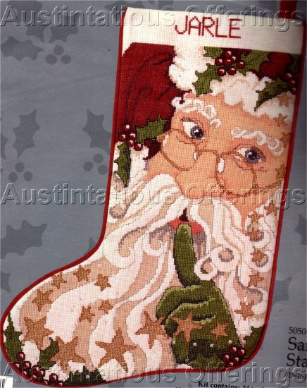 RARE CELESTIAL SANTA CLAUS CROSS STITCH STOCKING KIT