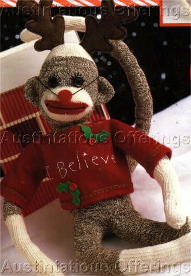 RARE CHRISTMAS SOCK MONKEY KIT RUDY CHRISTMAS RED REINDEER NOSE LEISURE ARTS