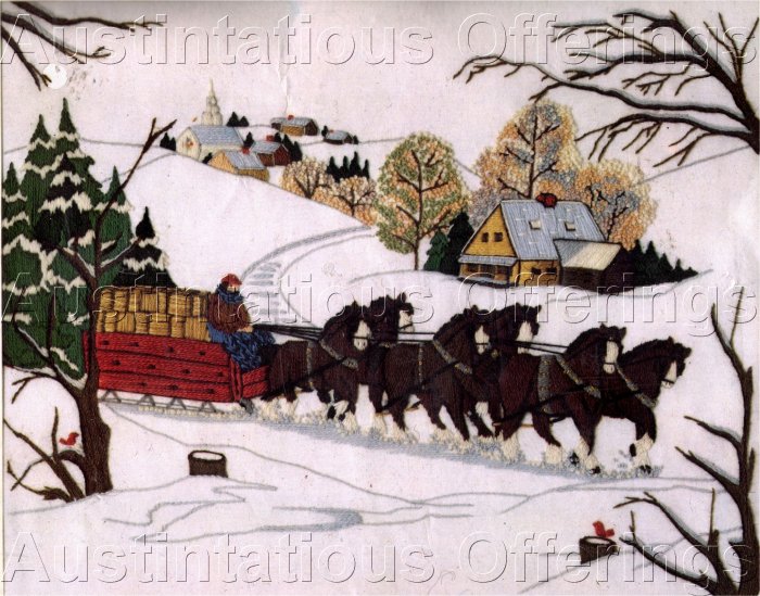 DRAFT HORSE CREWEL EMBROIDERY KIT CLYDESDALES HAYWAGON WINTER