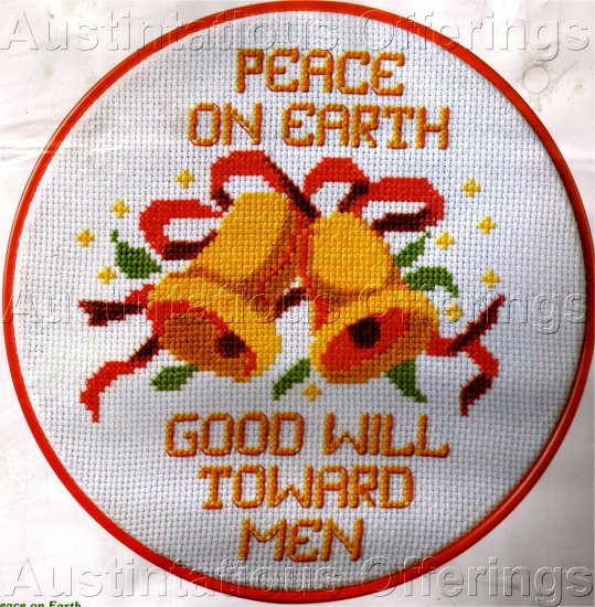 HOLIDAY BELLS CROSS STITCH KIT WITH HOOP PEACE & GOOD WILL