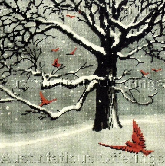 RARE REINARDY CARDINAL TREE WINTER NEEDLEPOINT PICTURE / PILLOW KIT