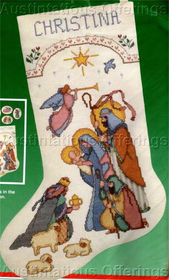 RARE AVERY NATIVITY SCENE CROSS STITCH CHRISTMAS STOCKING KIT