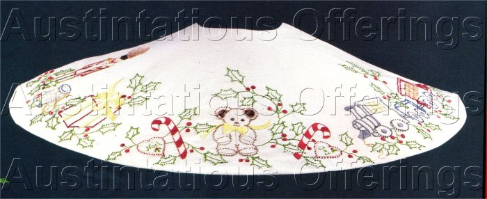 RARE TOYS ON PARADE CANDLEWICKING TREE SKIRT CREWEL EMBROIDERY KIT JEAN FOX