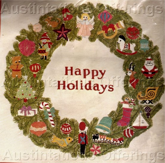 RARE CHRISTMAS CREWEL EMBROIDERY KIT HOLIDAY TOYS WREATH YVONNE