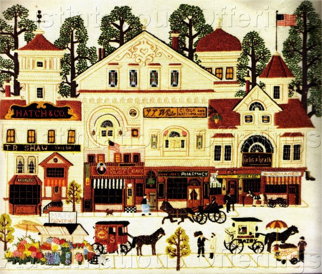 RARE WYSOCKI VILLAGE SHOPS CREWEL EMBROIDERY KIT PHARMACY TAILOR CIGARS