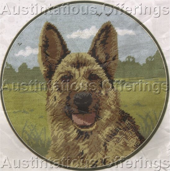 RARE GERMAN SHEPHERD DOG PORTRAIT NEEDLEPOINT KIT PICTURE / PILLOW