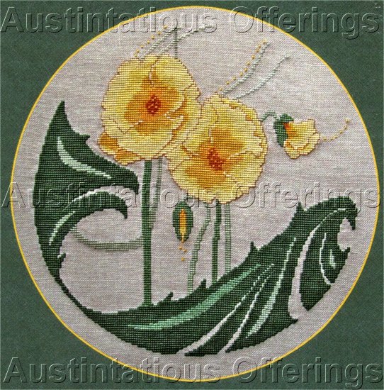 HARD TO FIND BOURGAIZE ART NOUVEAU FLORAL CROSS STITCH KIT DECO POPPIES