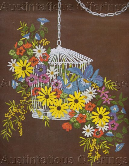 RARE GEORGIA BALL BIRD CAGE FLORAL CREWEL EMBROIDERY KIT