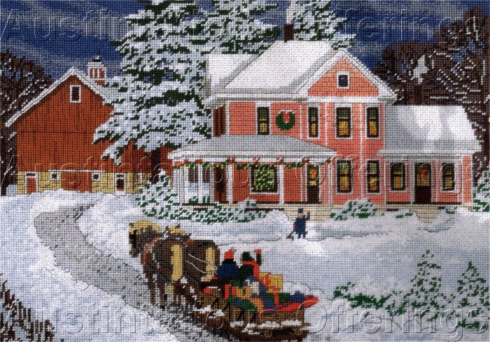 RARE SLOANE CHRISTMAS FARM NEEDLEPOINT KIT HOLIDAY SLEIGH