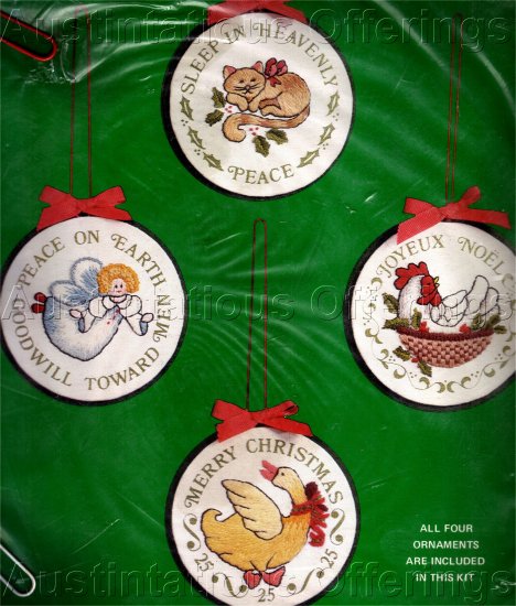 RARE LECLAIR ANIMAL FOLKART CREWEL EMBROIDERY ORNAMENTS KIT CHRISTMAS HOLIDAYS