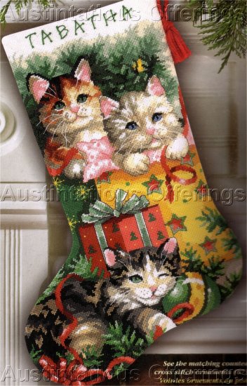 CHRISTMAS KITTY CATS NEEDLEPOINT STOCKING KIT HOLIDAY KITTENS
