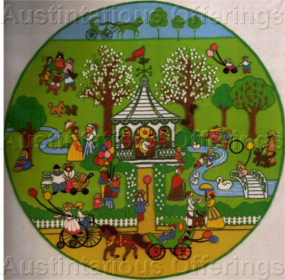 VICTORIAN STYLE FOLK ART CREWEL EMBROIDERY KIT FUN IN THE PARK