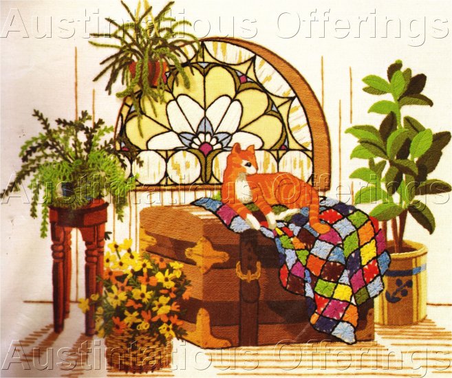 RARE JENNINGS CAT QUILT CREWEL EMBROIDERY KIT HOPE CHEST