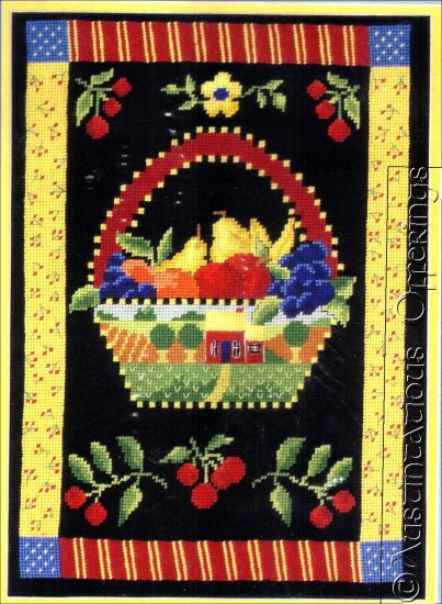 HARD TO FIND FOLK ART FRUIT BASKET NEEDLEPOINT KIT CHEERY CHERRIES